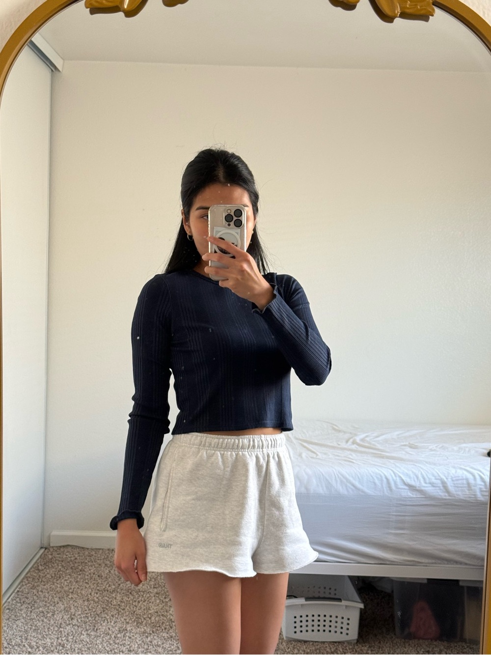Everlane Navy Ribbed Long Sleeve Crop Top